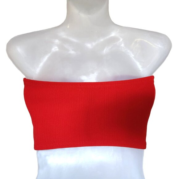 New FOREVER 21 Red Ribbed Bandeau Top - Picture 3 of 4